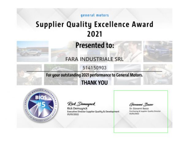 GM Excellence Certificate